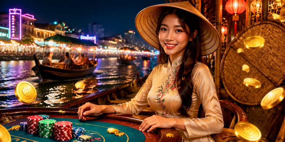 Người phụ nữ đội nón lá vùng đồng bằng sông Cửu Long thư giãn và chơi game có trách nhiệm